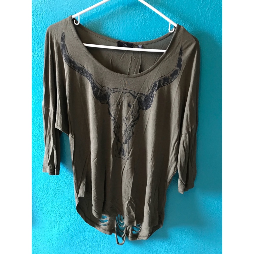 Olive 3/4 Sleeve Ripped Shirt